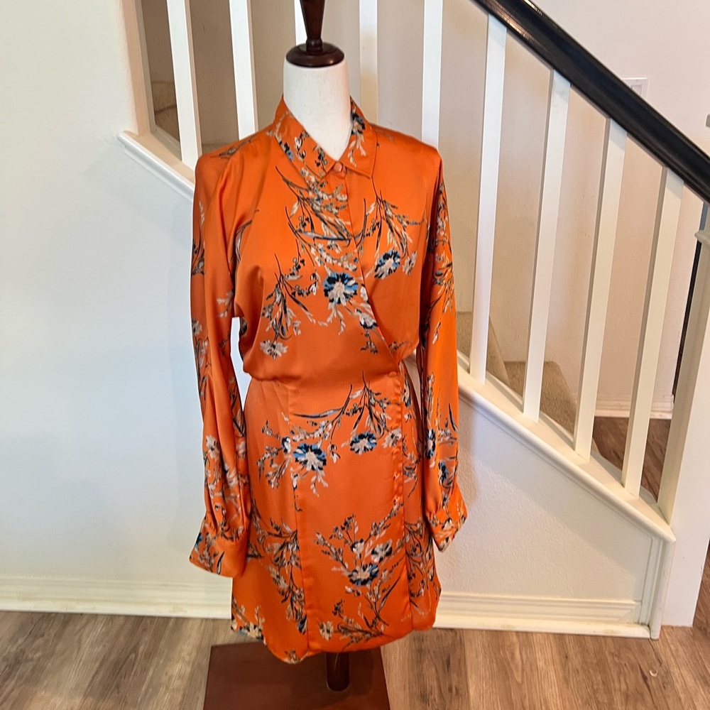 Equipment Floral Orange Wrap Dress Size Large